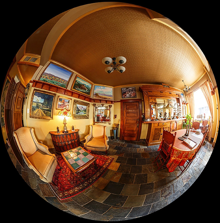 Fisheye view of the front room at the Simpson Hotel