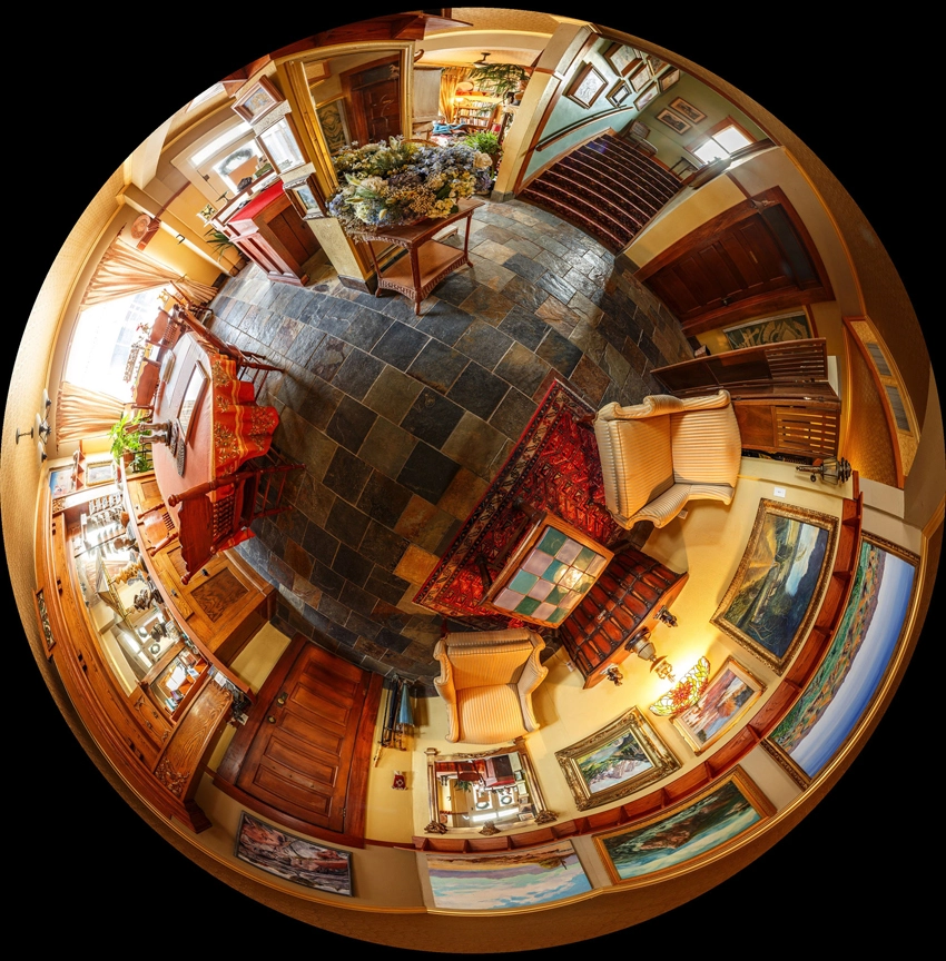 Overhead view of the dining room at the Simpson Hotel